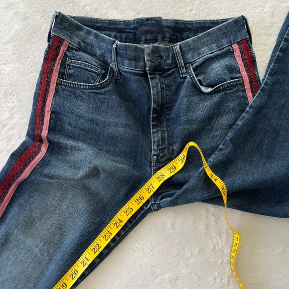 MOTHER High Waisted Looker Here Kitty Kitty Glitter Racer Stripe Jeans Size 28 - Picture 12 of 13